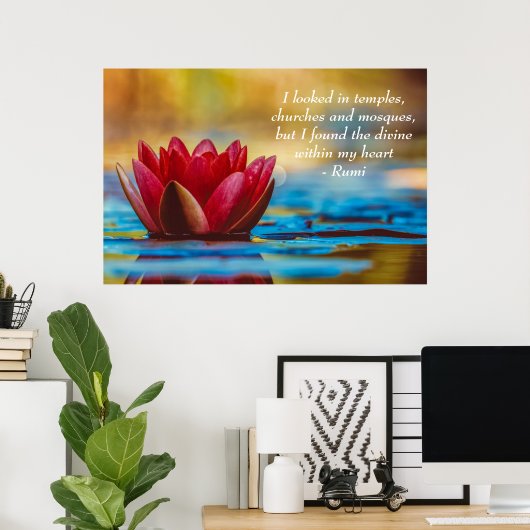 Red Lotus Blume über blaues Wasser Spirituelles Zi Poster (Heimbüro)