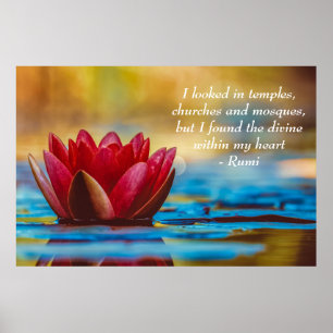 Red Lotus Blume über blaues Wasser Spirituelles Zi Poster