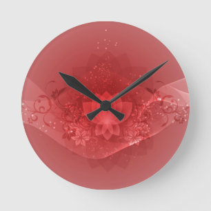 Red Lotus Flower Runde Wanduhr