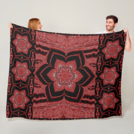 Red Lotus in Black Fleece Blanket