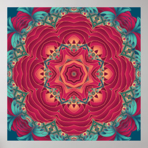 Red Lotus Mandala Poster