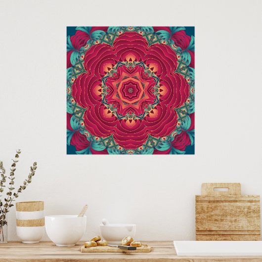 Red Lotus Mandala Poster (Küche)