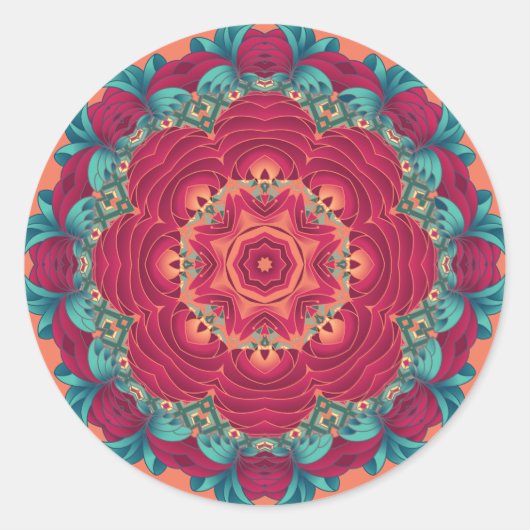 Red Lotus Mandala Runder Aufkleber (Vorderseite)
