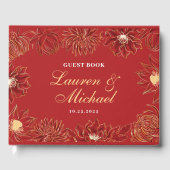 Red Lotus Wasserlilie Blume Orientale Hochzeit Gästebuch (Vorderseite)