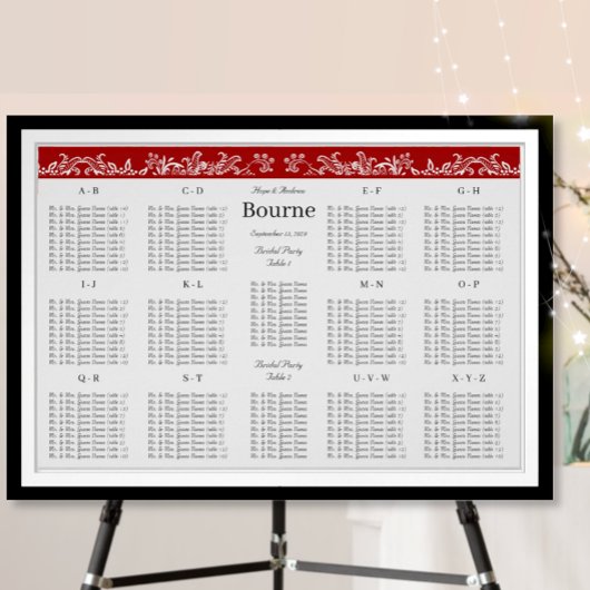 Red Love Bird Seating Chart Alphabetische Ordnung Poster