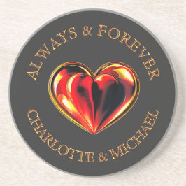 Red Love Heart Always And Forever Twinflame Name Getränkeuntersetzer