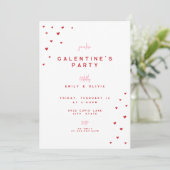Red Love Heart Valentine's Galentines Party Invite Einladung (Stehend Vorderseite)