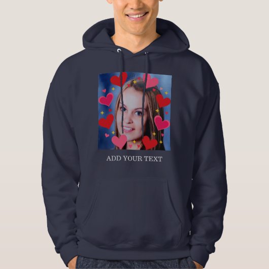 Red Love Hearts Custom Photo Text Personalized Hoodie (Vorderseite)