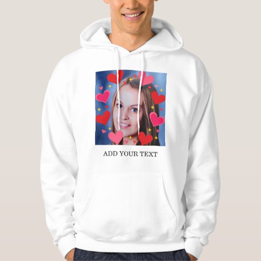 Red Love Hearts Custom Photo Text Personalized Hoodie (Vorderseite)