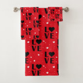 Red LOVE Pattern with Heart Emblems Badhandtuch Set (Insitu)