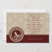 Red Lovebird Damask Einladung zur Hochzeit (Vorderseite)