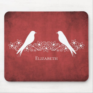 Red Lovebirds Floral Vine Mouse Pad Mousepad