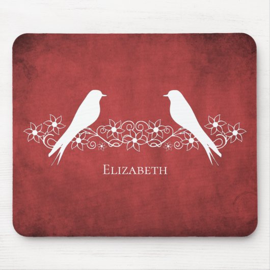 Red Lovebirds Floral Vine Mouse Pad Mousepad (Vorne)