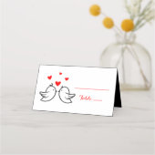 Red Lovebirds Hearts Escort Card - Hochzeitsfeier Platzkarte (Vorderseite)