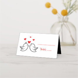 Red Lovebirds Hearts Escort Card - Hochzeitsfeier Platzkarte