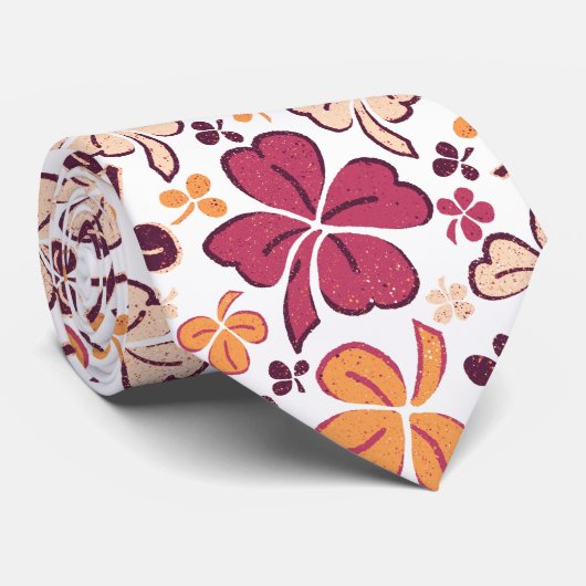 Red Lucky Clover 4 Blätter Kleeblatt Muster Neck T Krawatte (Gerollt)