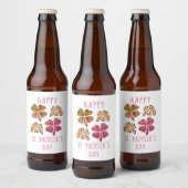 Red Lucky Kleeblatt Clover Happy St Patrick`s Day Bierflaschenetikett (Flaschen)