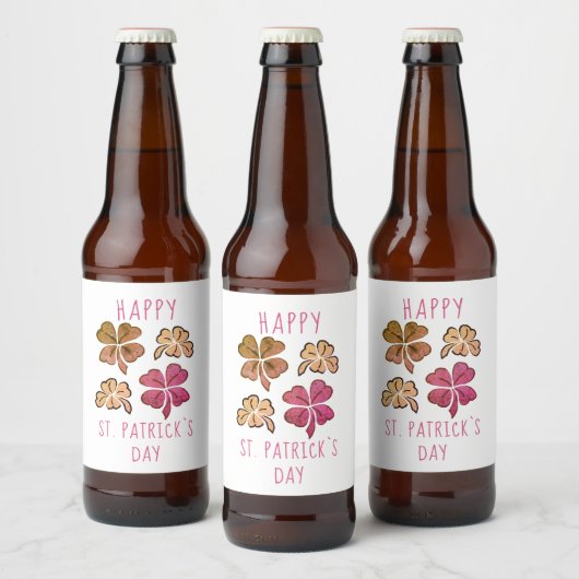 Red Lucky Kleeblatt Clover Happy St Patrick`s Day Bierflaschenetikett (Flaschen)
