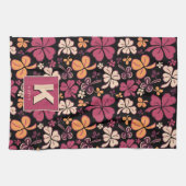 Red Lucky Kleeblatt Clover Pattern Mit Monogramm Geschirrtuch (Horizontal)