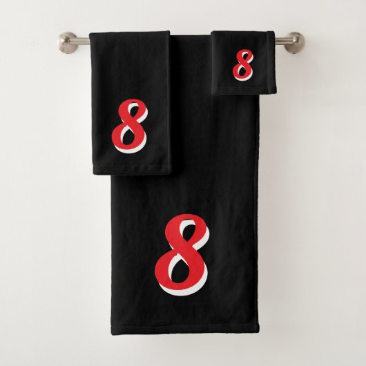 Red Lucky Number Eight on Black Badhandtuch Set (Insitu)