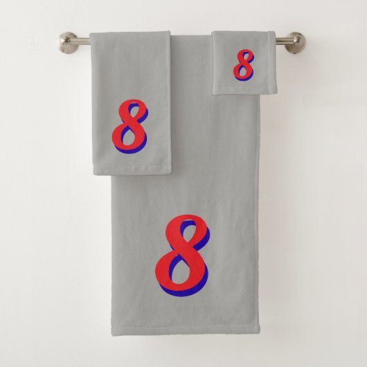 Red Lucky Number Eight on Silver Gray Badhandtuch Set (Insitu)
