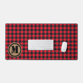 Red Lumberjack Buffalo Kariert und Burlap Monogram Schreibtischunterlage (Tastatur & Maus)