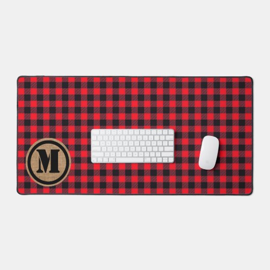 Red Lumberjack Buffalo Kariert und Burlap Monogram Schreibtischunterlage (Tastatur & Maus)
