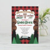 Red Lumberjack Gender Reveal Baby Shower Einladung (Stehend Vorderseite)