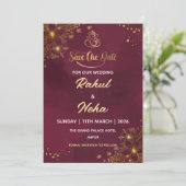 Red Luxury Indian Save the Date Card Einladung (Stehend Vorderseite)