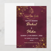 Red Luxury Indian Save the Date Card Einladung (Vorne/Hinten)