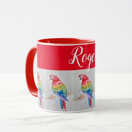 Red Macaw Bird Painting Whimsical Art Tasse (Vorderseite Links)