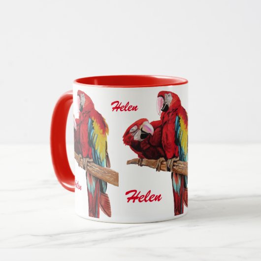 Red Macaw Parrot Bird Ladys Name Wasserfarbe Tasse (Vorderseite Links)