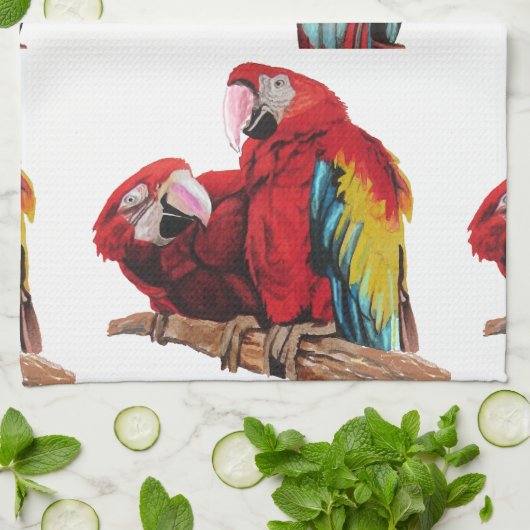 Red Macaw Parrots Macaws Aquarell Küche Geschirrtuch (Gefaltet)