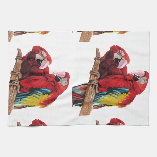Red Macaw Parrots Macaws Aquarell Küche Geschirrtuch (Horizontal)