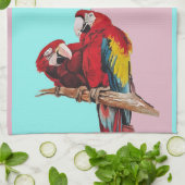 Red Macaw Parrots Wasserfarbe Küche Aqua Pink Te Geschirrtuch (Gefaltet)