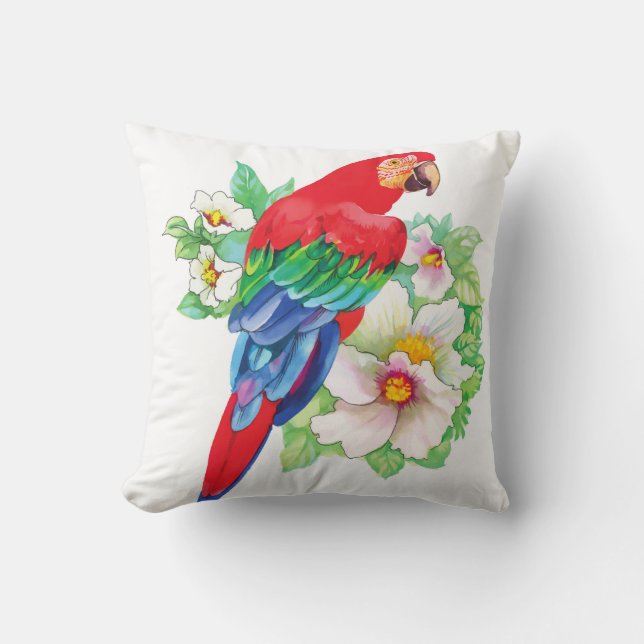 Red Macaw Square Throw Kissen (Vorderseite)