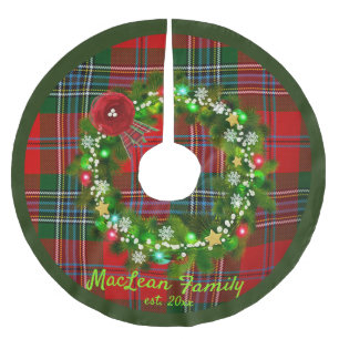 Red MacLean Tartan Wreath Family Name Tree Skirt Polyester Weihnachtsbaumdecke