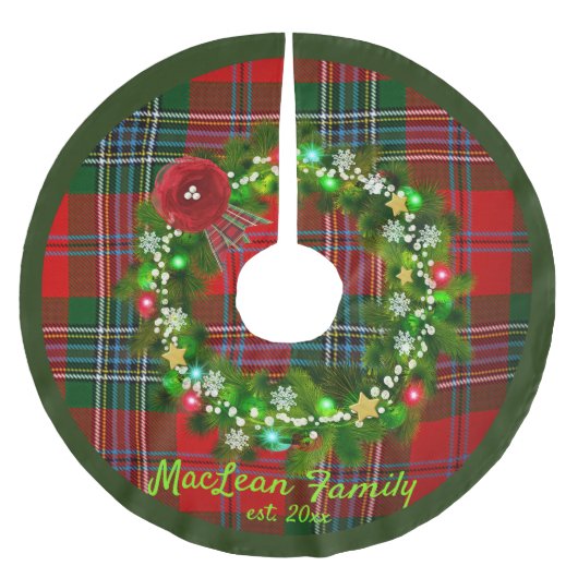 Red MacLean Tartan Wreath Family Name Tree Skirt Polyester Weihnachtsbaumdecke (Vorderseite)