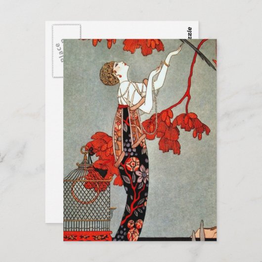 Red Madame Art Deco Design Postkarte (Vorne/Hinten)