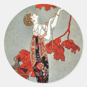 Red Madame Art Deco Design Runder Aufkleber