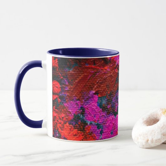 Red Magenta Dark Blue Abstrakt Art Tasse (Mit Donut)