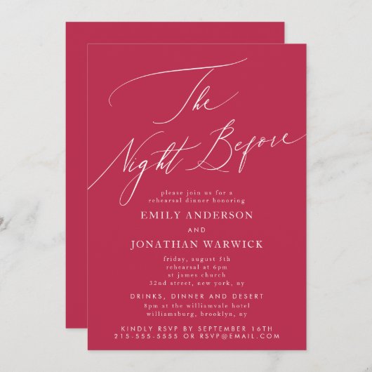 Red Magenta Summer Probe Dinner Hochzeit Einladung (Vorne/Hinten)