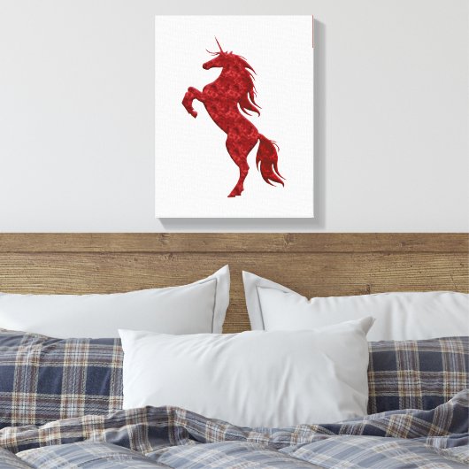 Red Magical Rearing Einhorn Canvas Print Leinwanddruck (Insitu (Schlafzimmer))