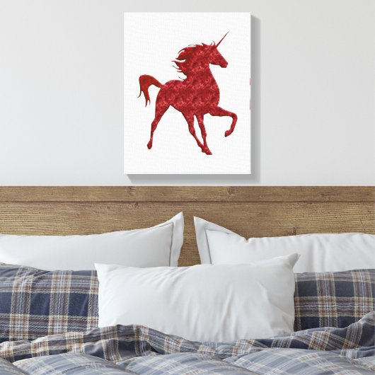 Red Magical Unicorn Canvas Print Leinwanddruck (Insitu (Schlafzimmer))