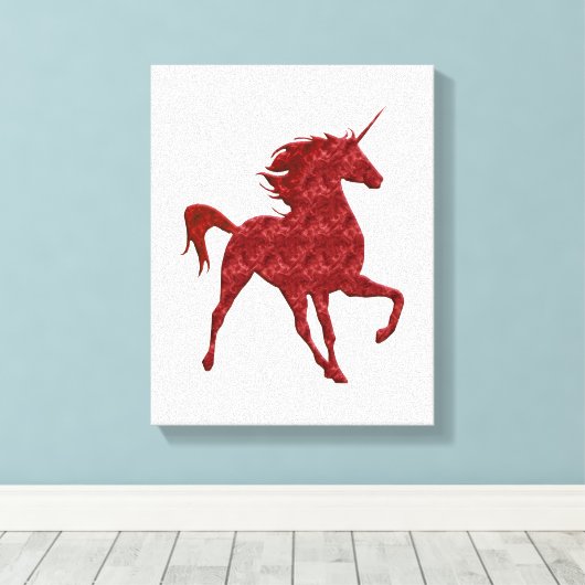 Red Magical Unicorn Canvas Print Leinwanddruck (Insitu (Holzboden))
