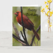 Red Male Northern Kardinal sitzt auf einem Zweig Karte (Gelbe Blume)