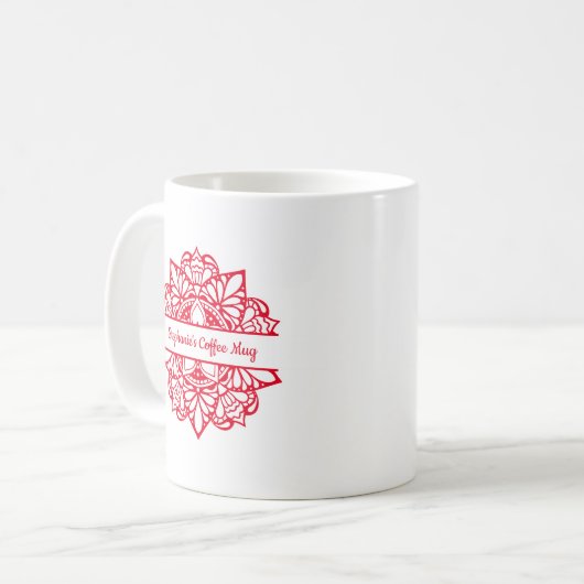Red Mandala Art Personalisiert Name Kaffee Tasse (Vorderseite Links)