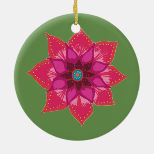 Red Mandala Blume Art Circle Ornament (Hinten)
