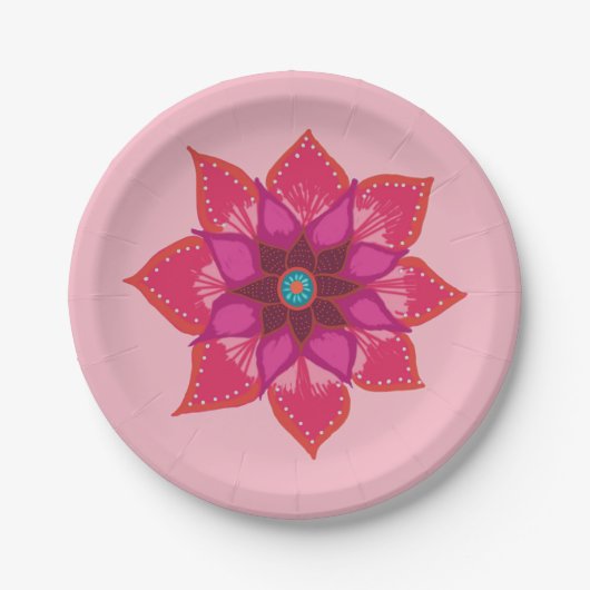 Red Mandala Blume Art Paper Plate Pappteller (Vorderseite)
