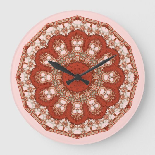 Red Mandala Extravagante Imitate Stitch Große Wanduhr (Vorderseite)